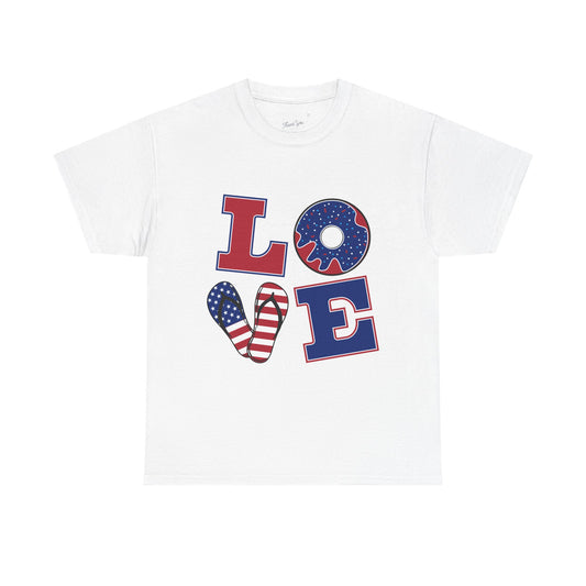 Patriotic Love Tee, Unisex Cotton T-Shirt, Fourth of July Shirt, Americana Graphic Tee, Casual Summer Wear, Heart Peace Design